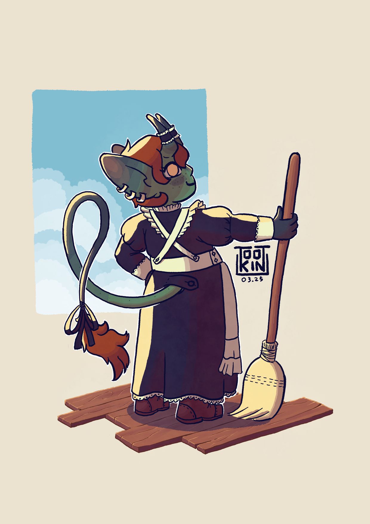 desc: full body painting of a goblin maid